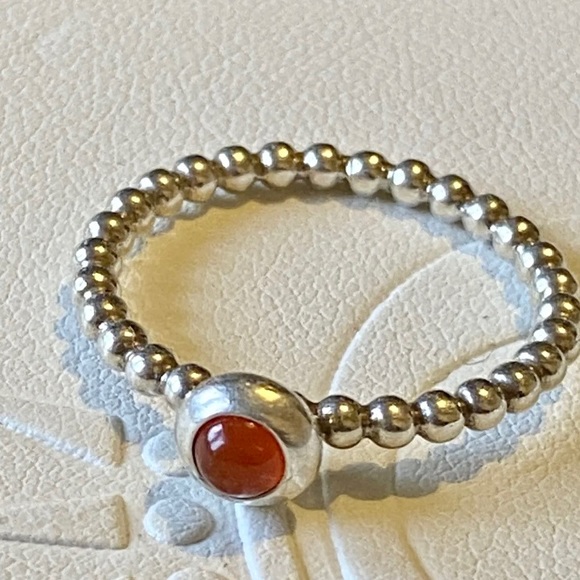 ♦️RARE♦️RETIRED♦️AUTHENTIC PANDORA CARNELIAN BUBBLE TWIST RING - Picture 7 of 11